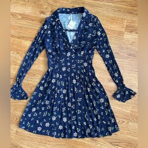 NWT Free People Blue Floral Dress XS